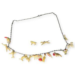 Vintage Cracker Jack Celluloid Charm Necklace 15 Unique Charms